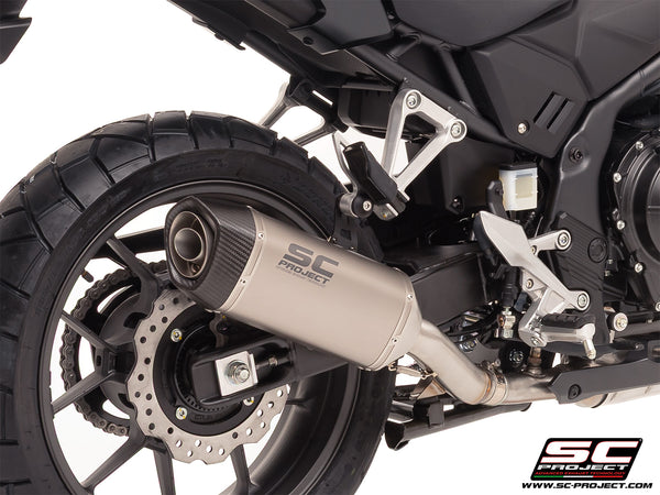 Honda NX500 with SC-Project SC1-S titanium exhaust, detail view