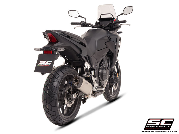 Honda NX500 with SC-Project SC1-S titanium exhaust, rear view