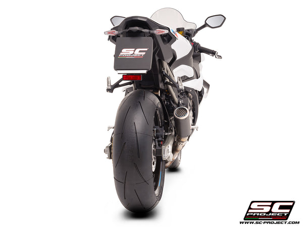 BMW S 1000 RR with SC-Project CR-T carbon exhaust, with stoneguard grid, back view