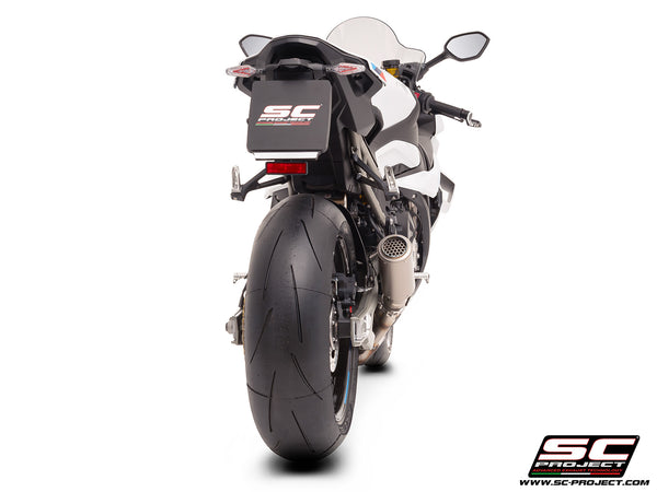 BMW S 1000 RR with SC-Project CR-T titanium exhaust, with stoneguard grid, back view