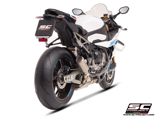 BMW S 1000 RR with SC-Project CR-T titanium exhaust, with stoneguard grid, rear view