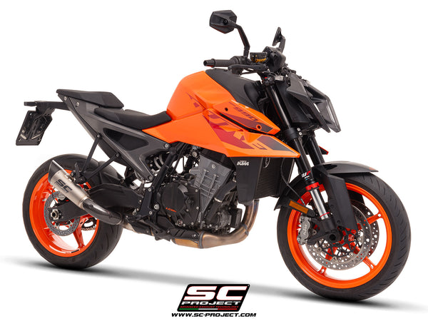 KTM 990 Duke with SC-Project S1 titanium exhaust, 3/4 front view
