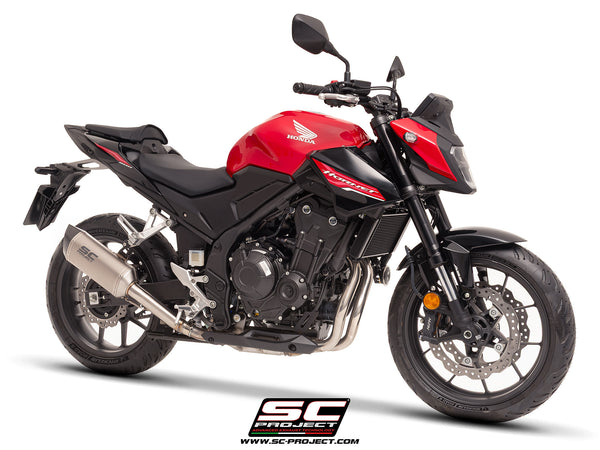 Honda CB500 Hornet with SC-Project SC1-S titanium exhaust, 3/4 front view