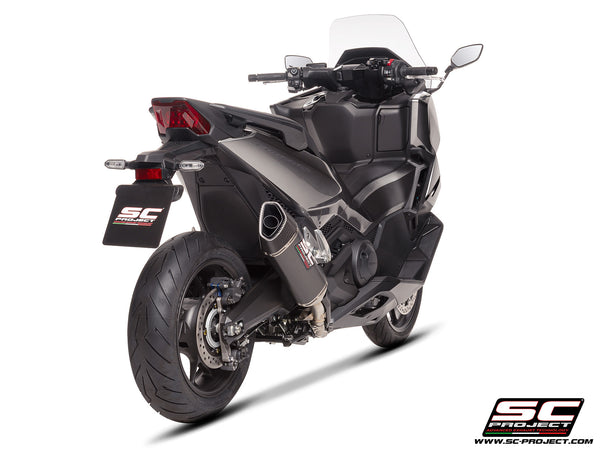 Honda Forza 750 with SC-Project SC1-R carbon exhaust, rear view