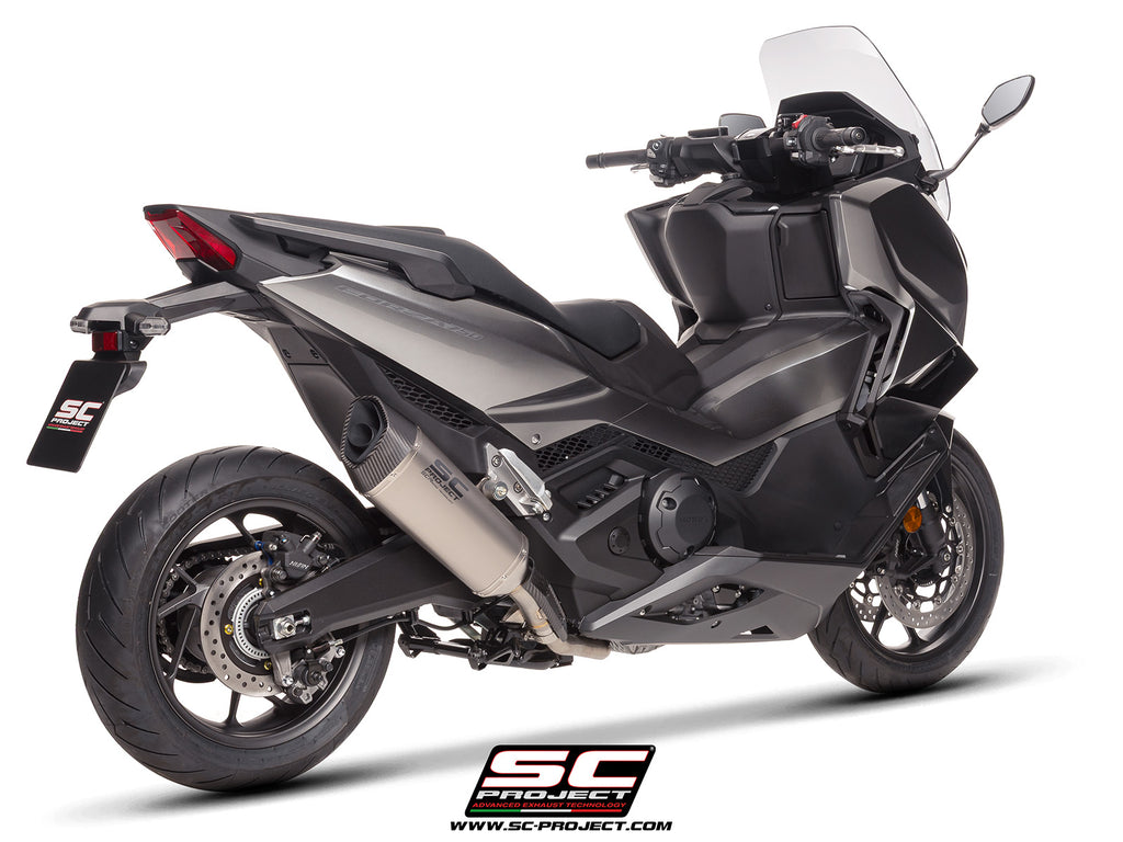 Honda Forza 750 with SC-Project SC1-R titanium exhaust, 3/4 rear view