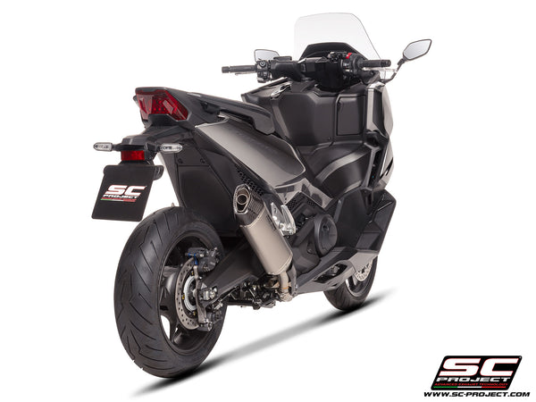 Honda Forza 750 with SC-Project SC1-X titanium exhaust, rear view