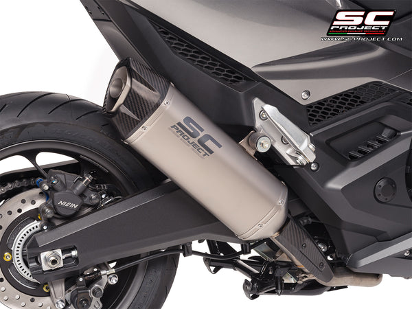 Honda Forza 750 with SC-Project SC1-X titanium exhaust, detail view
