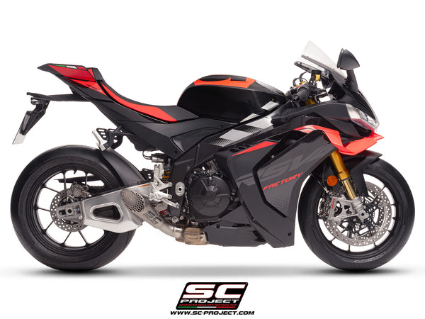 Aprilia RSV4 2025 with SC-Project GP22-R titanium exhaust, side view