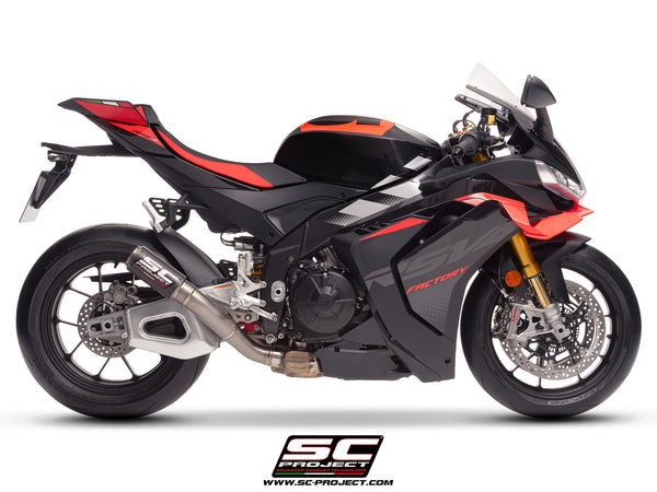 Aprilia RSV4 with SC-Project CR-T  carbon fibre exhaust, side view