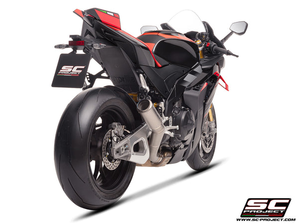 Aprilia RSV4 with SC-Project CR-T  titanium exhaust, rear view