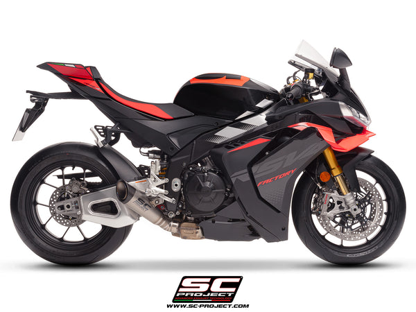 Aprilia RSV4 with SC-Project S1 titanium exhaust, side view