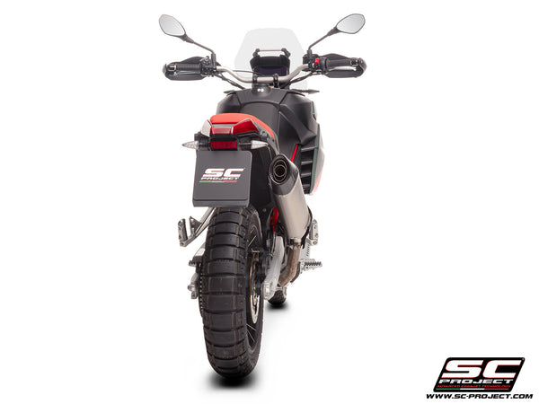Aprilia Tuareg 660 2025 with SC-Project X-Plorer II GT titanium exhaust, back view