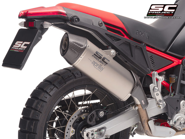 Aprilia Tuareg 660 2025 with SC-Project X-Plorer II GT titanium exhaust, detail view