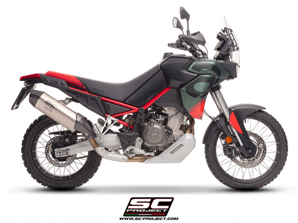 Aprilia Tuareg 660 2025 with SC-Project X-Plorer II GT titanium exhaust, side view