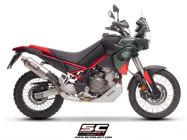 Aprilia Tuareg 660 2025 with SC-Project Rally Raid titanium exhaust, side view