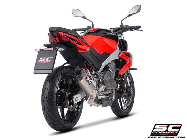 Aprilia Tuono 457 with SC-Project full exhaust system stainless steel, with SC1-S titanium exhaust, rear view