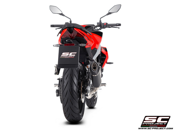Aprilia Tuono 457 with SC-Project full exhaust system stainless steel, with SC1-S carbon fibre exhaust, back view