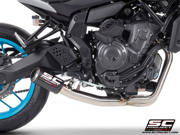 Yamaha MT-07 with SC-Project full exhaust system stainless steel, with CR-T carbon fibre exhaust, detail view