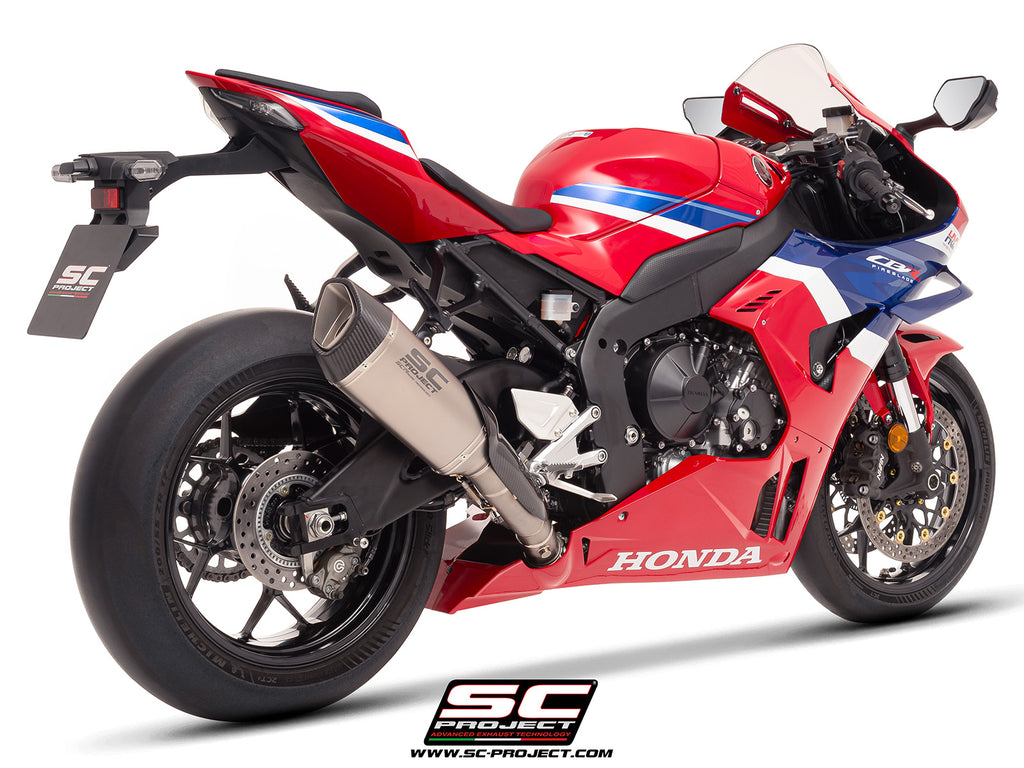 Honda CBR1000RR-R with SC-Project SC1-R (250mm) titanium exhaust, 3/4 rear view