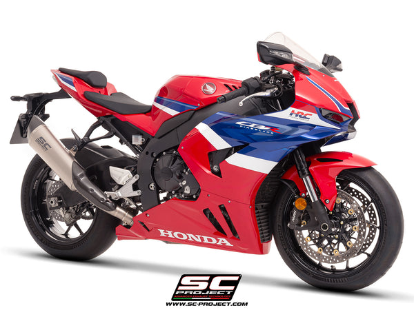 Honda CBR1000RR-R with SC-Project SC1-R (350mm) titanium exhaust, 3/4 front view