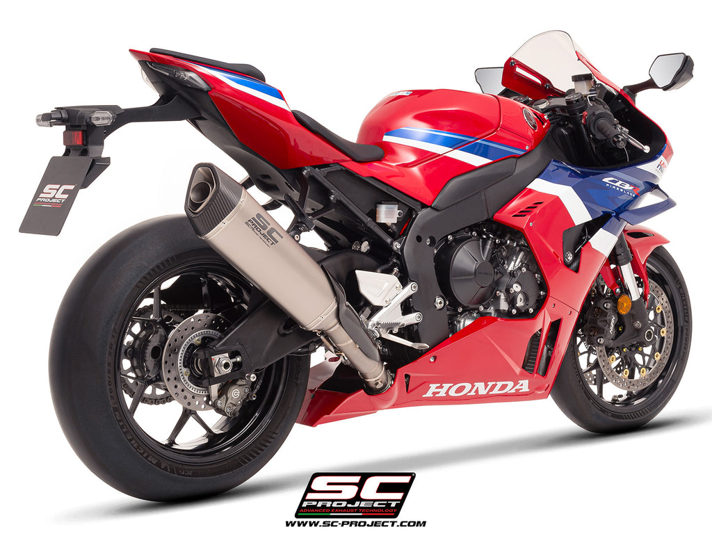Honda CBR1000RR-R with SC-Project SC1-R (350mm) titanium exhaust, 3/4 rear view