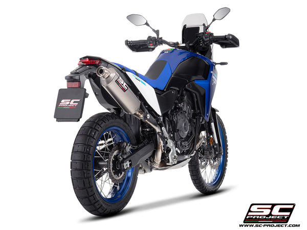 Yamaha Ténéré 700 with SC-Project Rally Raid titanium exhaust, rear view