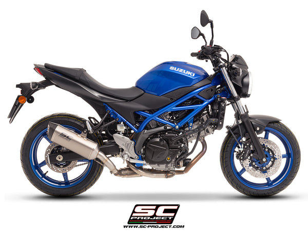 Suzuki SV650 M.Y. 2025 with SC-Project SC1-S titanium exhaust, side view