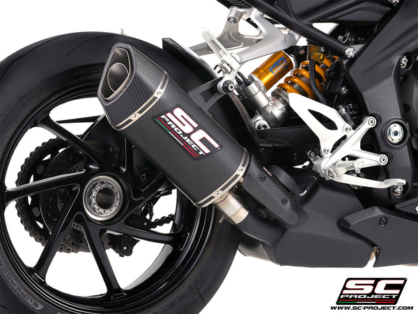 Triumph Street Triple 1200 RS with SC-Project SC1-R GT carbon fibre exhaust, detail view