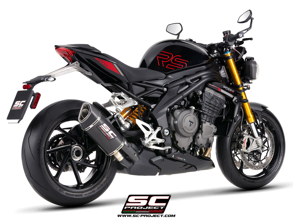 Triumph Street Triple 1200 RS with SC-Project SC1-R GT carbon fibre exhaust, 3/4 rear view