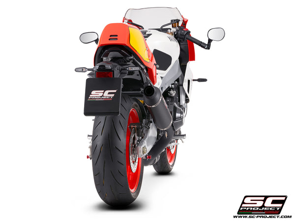 Yamaha XSR900-GP with SC-Project full exhaust system stainless steel, with Oval R60 carbon fibre matt black exhaust, back view