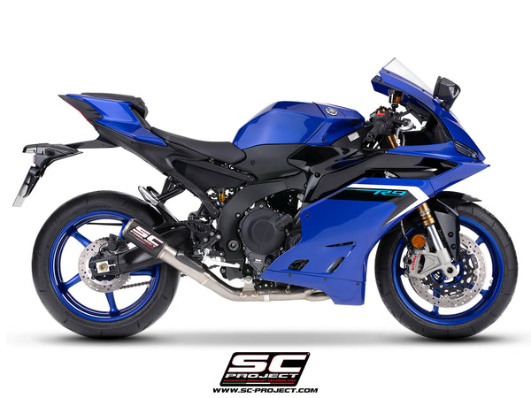 Yamaha R9 with SC-Project full exhaust system titanium, with CR-T carbon fibre exhaust, with stoneguard grid, side view