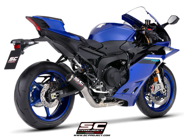 Yamaha R9 with SC-Project full exhaust system titanium, with CR-T carbon fibre exhaust, with stoneguard grid, 3/4 rear view