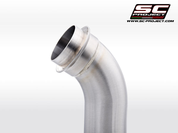 KTM 890 Adventure R with SC-Project De-cat link pipe stainless steel titanium exhaust, detail view