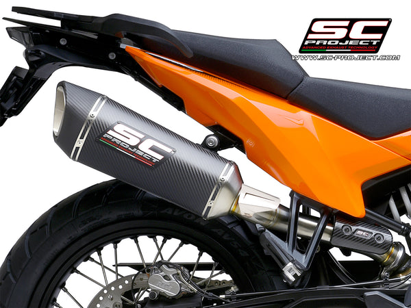 KTM 890 Adventure R with SC-Project SC1-R carbon fibre exhaust, detail view