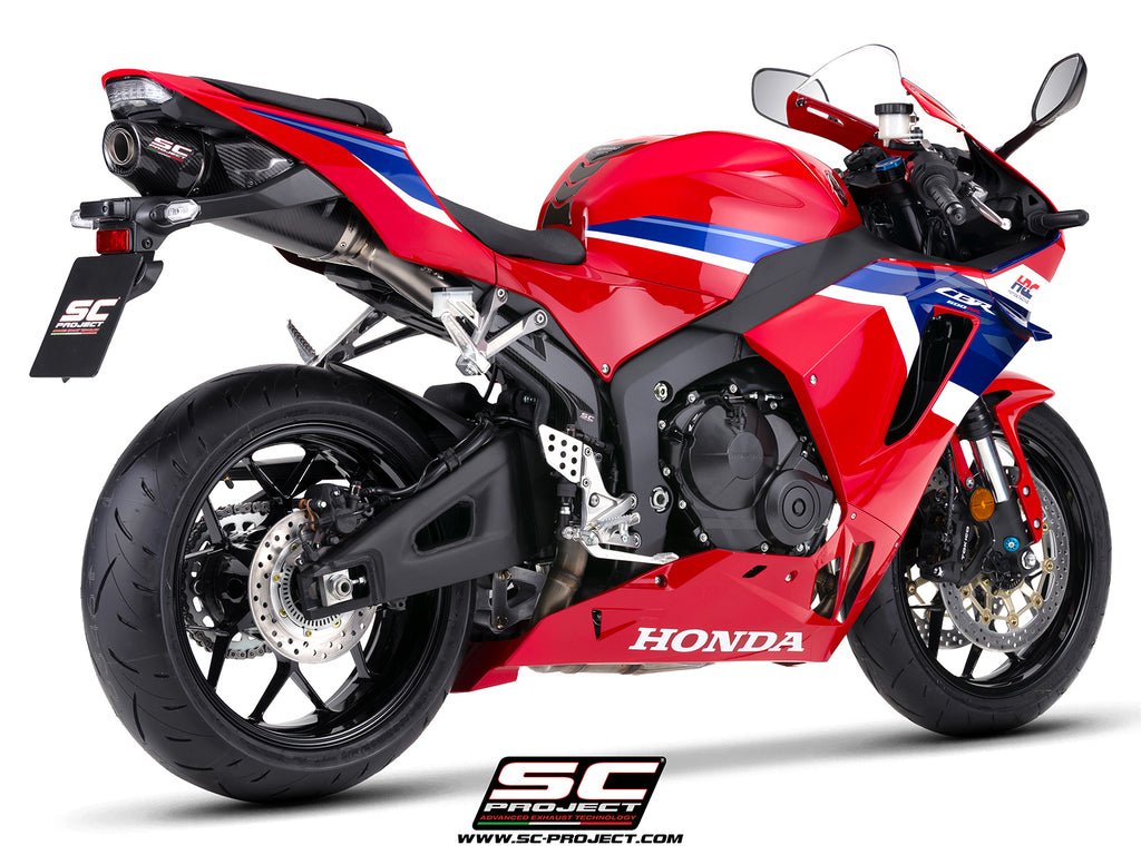 Honda CBR600RR with SC-Project SC-RR carbon fibre exhaust, 3/4 rear view