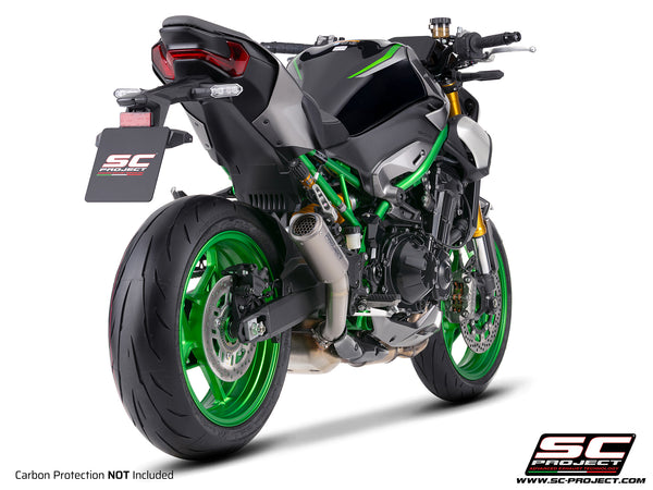 Kawasaki Z900 with SC-Project CR-T titanium exhaust, with stoneguard grid, rear view