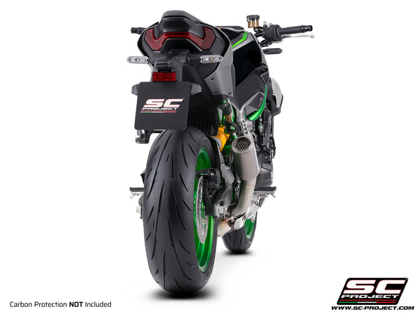 Kawasaki Z900 with SC-Project CR-T titanium exhaust, with stoneguard grid, rear view