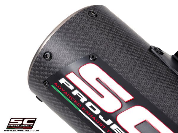 Kawasaki Z900 with SC-Project CR-T M2 Ti -Carbon carbon / titanium fibre exhaust, with stoneguard grid, exhaust detail
