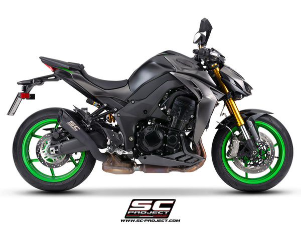 Kawasaki Z1100 with SC-Project S1 titanium matt black exhaust, side view		
