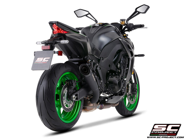 Kawasaki Z1100 with SC-Project S1 titanium matt black exhaust, rear view	