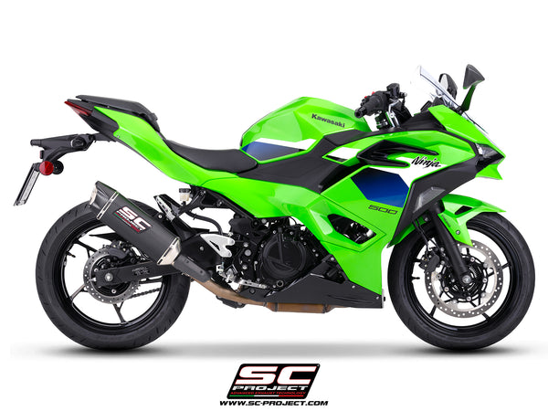 Kawasaki Ninja 500 with SC-Project SC1-X carbon fibre exhaust, side view