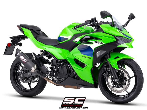 Kawasaki Ninja 500 with SC-Project SC1-X carbon fibre exhaust, 3/4 front view