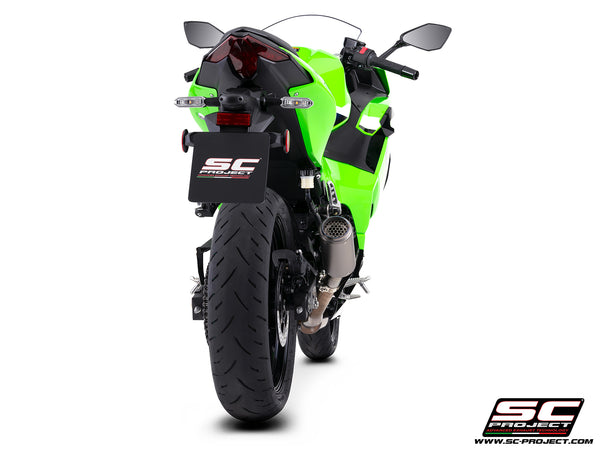 Kawasaki Ninja 500 with SC-Project CR-T titanium exhaust, with stoneguard grid, back view