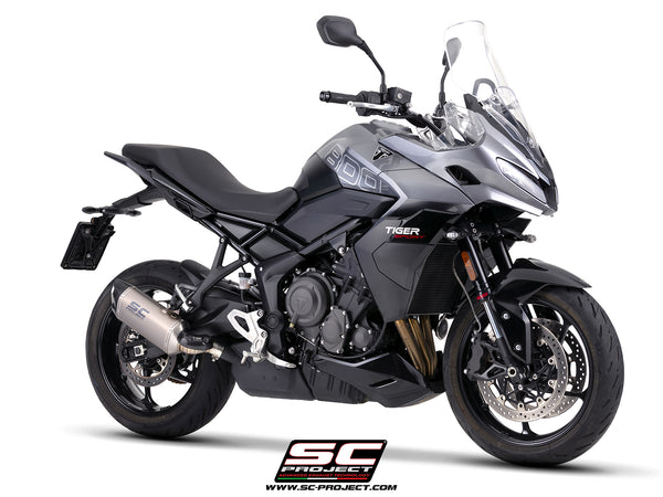 Triumph Tiger Sport 800 with SC-Project SC1-X titanium exhaust, 3/4 front view