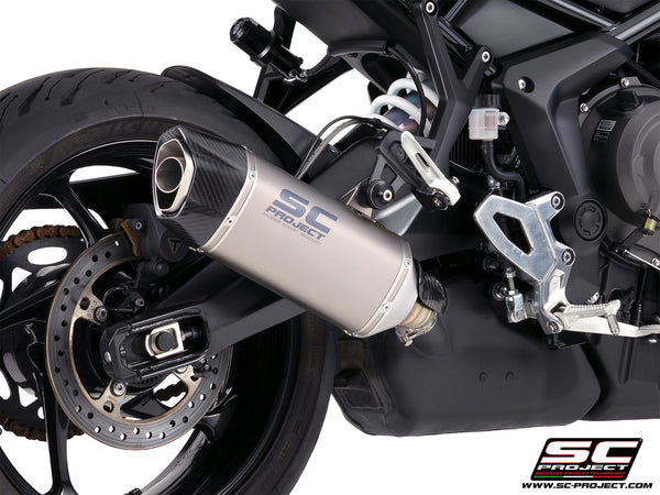 Triumph Tiger Sport 800 with SC-Project SC1-X titanium exhaust, detail view