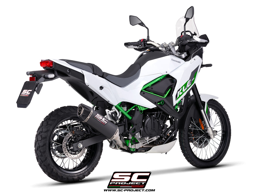 Kawasaki KLE 500 with SC-Project SC1-X carbon fibre exhaust, 3/4 rear view