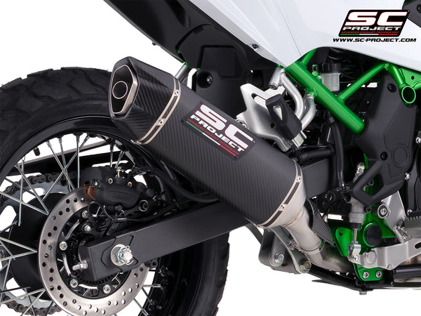 Kawasaki KLE 500 with SC-Project SC1-X carbon fibre exhaust, detail view