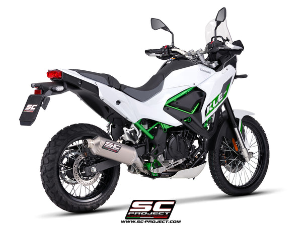Kawasaki KLE 500 with SC-Project Rally Raid titanium exhaust, low mount, 3/4 rear view