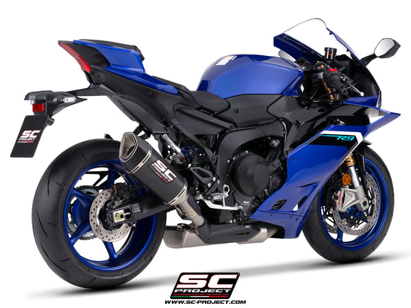Yamaha R9 with SC-Project full exhaust system stainless steel, with SC1-R carbon fibre exhaust, 3/4 rear view