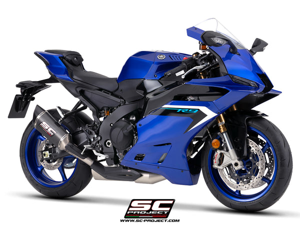 Yamaha R9 with SC-Project full exhaust system stainless steel, with SC1-R carbon fibre exhaust, 3/4 front view